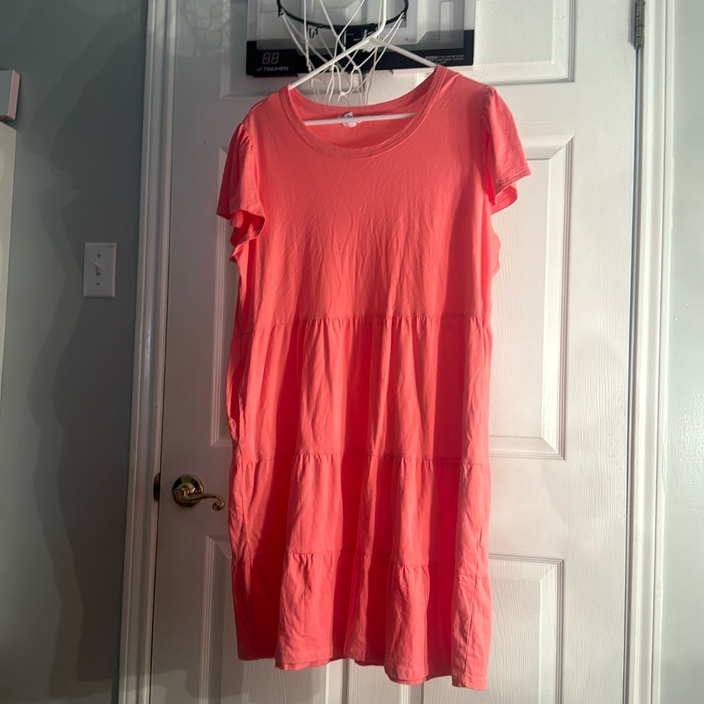 A coral and fluffy cute dress with pockets!